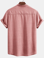 Short Sleeve Stand Collar Shirt & Straight Leg Linen Pants