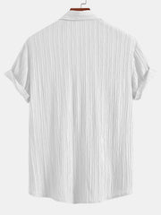 Wrinkled Textured Button Up Shirt & Striped Print Swim Shorts