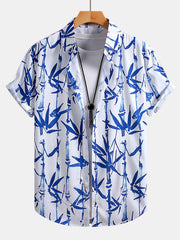 Oriental Ink Bamboo Print Button Up Shirt & Swim Shorts