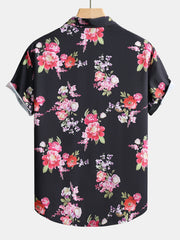 Floral Paint Button Up Shirt & Man Mid Length Drawstring Swim Shorts