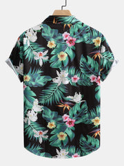 Tropical Flowers Print Button Up Shirt & Swim Shorts