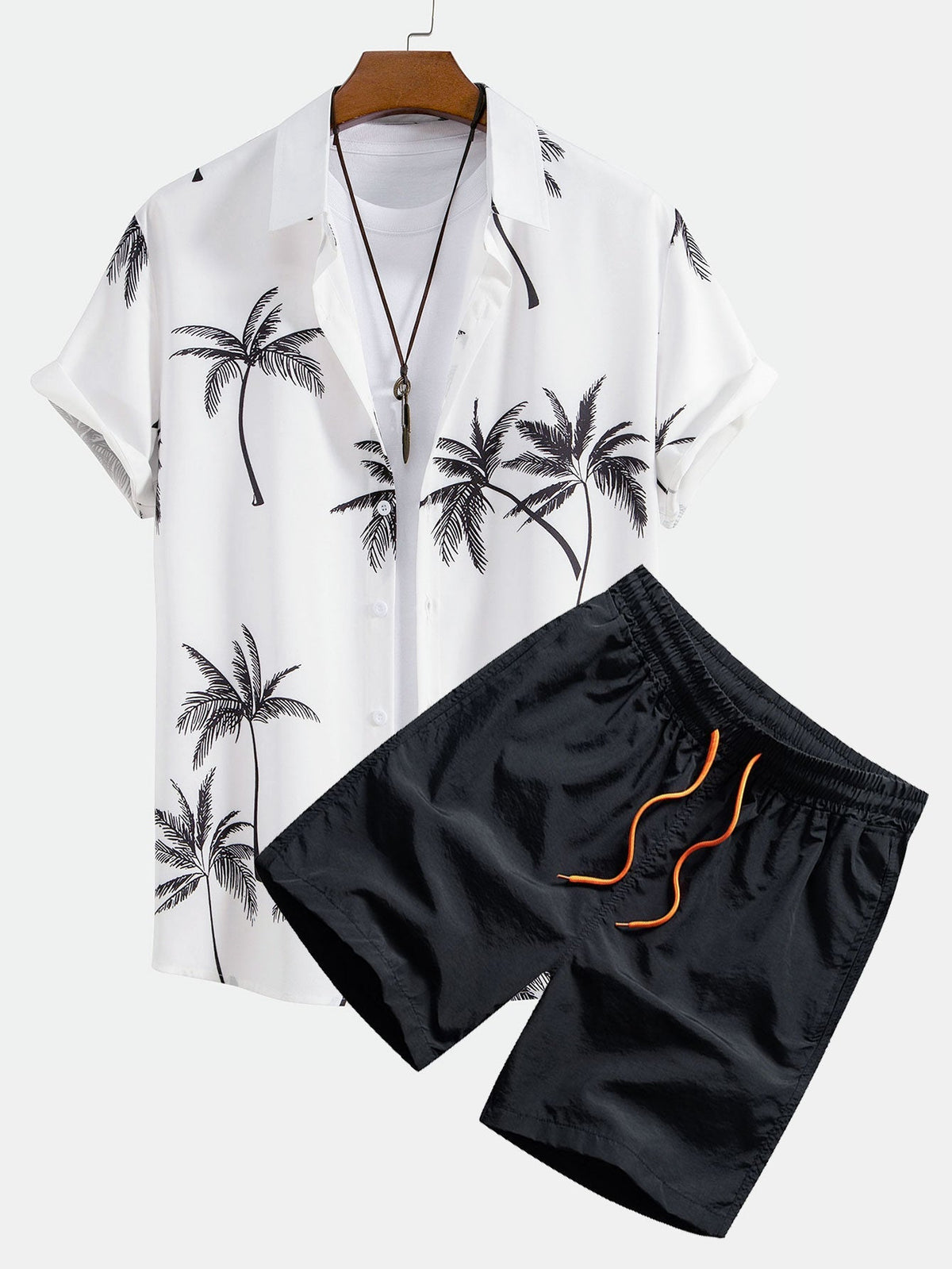 Palm Tree Print Button Up Shirt & Swim Shorts