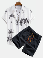 Palm Tree Print Button Up Shirt & Swim Shorts