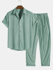 Corduroy Button Up Short Sleeved Shirt & Straight Leg Corduroy Pants