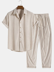 Corduroy Button Up Short Sleeved Shirt & Straight Leg Corduroy Pants