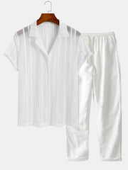 Mesh Textured Shirt & Straight Leg Linen Pants