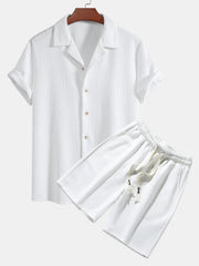 Short Sleeve Geometry Textured Cuban Shirt & Shorts