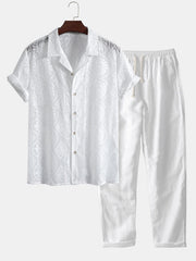 Embroidered Floral Cuban Shirt & Straight Leg Linen Pants