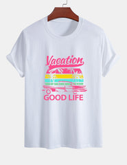 Regular Fit Good Life On Vacation Print Cotton T-Shirt & Contrast Waistband Swim Shorts