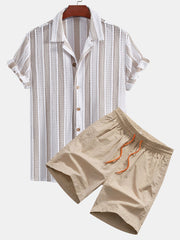 Striped Mesh Cuban Shirt & Swim Shorts