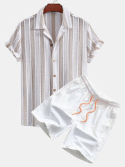 Striped Mesh Cuban Shirt & Swim Shorts