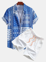 Paisley Border Button Up Shirt & Swim Shorts