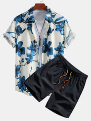 Ink Floral Print Button Up Shirt & Swim Shorts