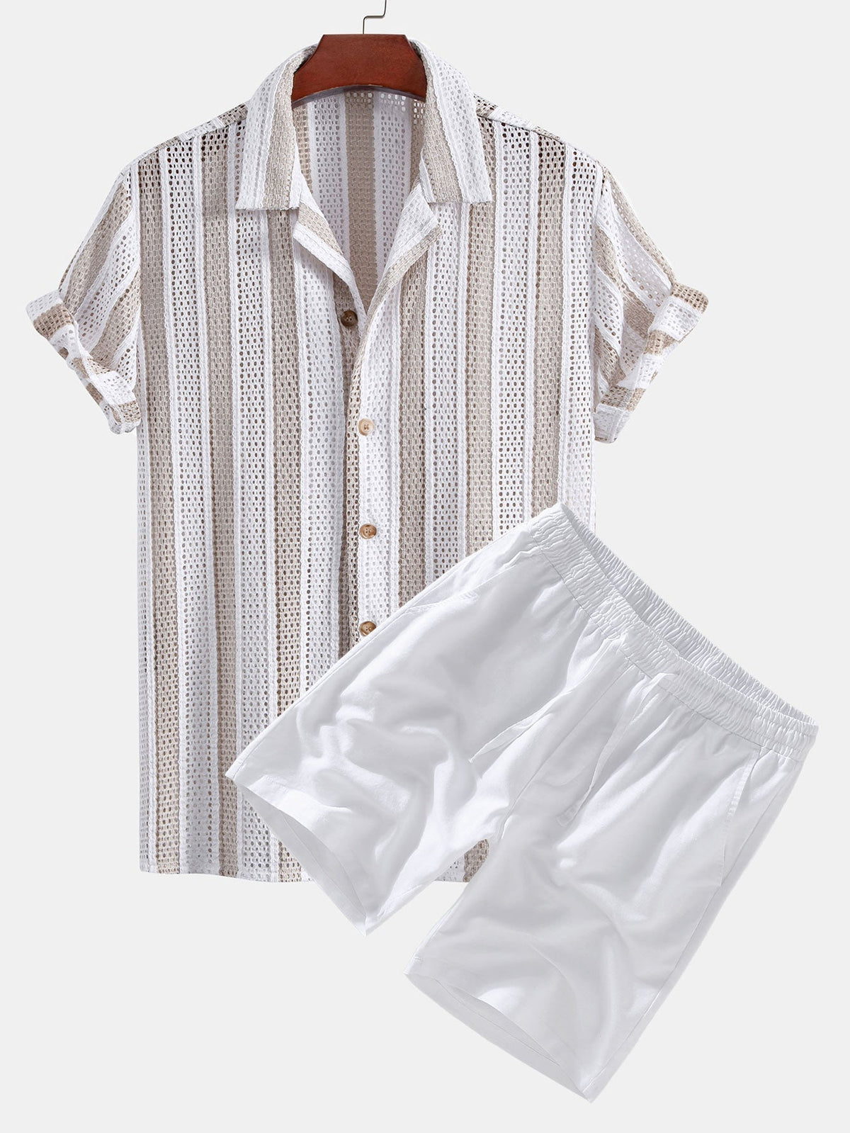 Striped Mesh Cuban Shirt & Linen Drawstring Shorts