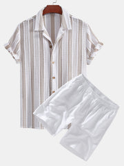 Striped Mesh Cuban Shirt & Linen Drawstring Shorts