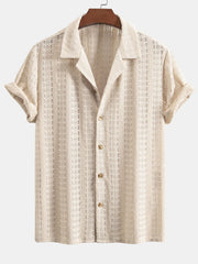 Floral Jacquard Textured Cuban Shirt & Linen Cotton Blend Drawstring Shorts