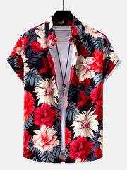 Tropical Flowers Print Button Up Shirt & Swim Shorts