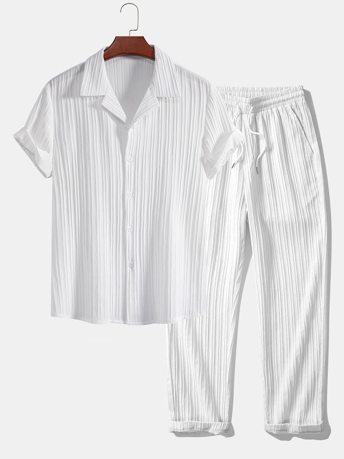 Striped Jacquard Cuban Collar Shirt & Straight Leg Pants