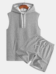 Striped Jacquard Sleeveless Hooded T-Shirt & Shorts