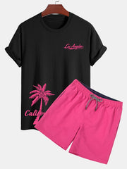 Regular Fit Los Angeles Palm Tree Print Cotton T-Shirt & Swim Shorts