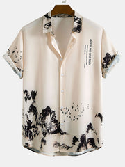 Ink Mountain Shirt & Man Mid Length Drawstring Swim Shorts