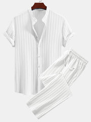 Textured Stand Collar Shirt & Straight Leg Pants