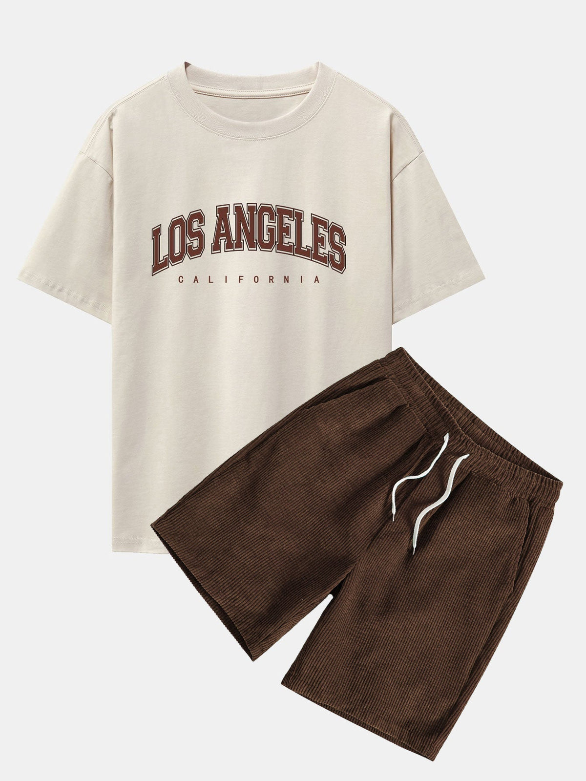 Los Angeles Print Heavy Weight Oversize T-Shirt & Corduroy Shorts