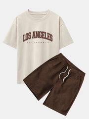 Los Angeles Print Heavy Weight Oversize T-Shirt & Corduroy Shorts