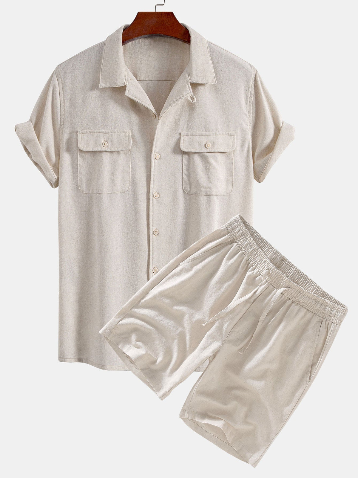Linen Cuban Shirt With Pockets & Linen Drawstring Shorts