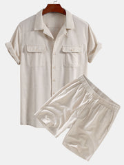 Linen Cuban Shirt With Pockets & Linen Drawstring Shorts