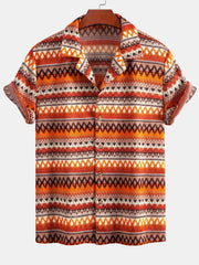 Geometric Cuban Shirt & Straight Leg Linen Pants