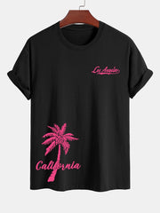 Regular Fit Los Angeles Palm Tree Print Cotton T-Shirt & Swim Shorts