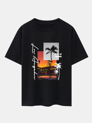 Los Angeles Scenery Print Drop Shoulder Oversize T-Shirt & Swim Shorts