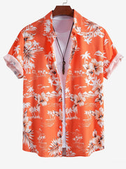 Palm Tree Tropical Flora Print Button Up Shirt & Swim Shorts