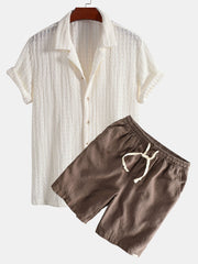 Texture Jacquard Cuban Shirt & Linen Cotton Blend Drawstring Shorts