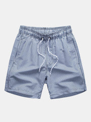 Wrinkled Textured Button Up Shirt & Stripe Print Swim Shorts