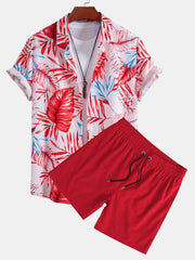 Tropical Print Button Up Shirt & Swim Shorts