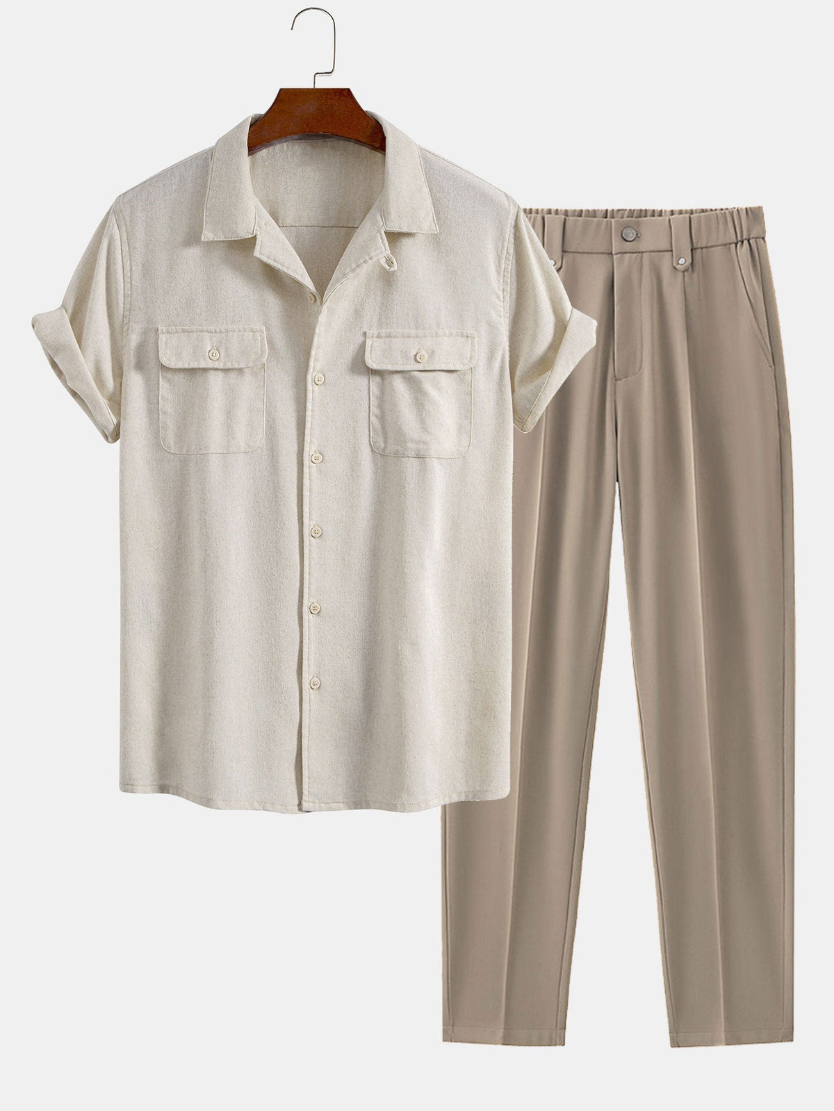 Linen Cuban Shirt With Pockets & Slim Fit Cropped Tapered Pants