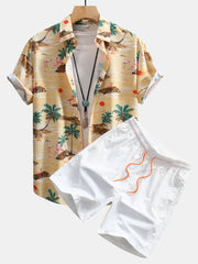 Flamingo Habitat Print Button Up Shirt & Swim Shorts