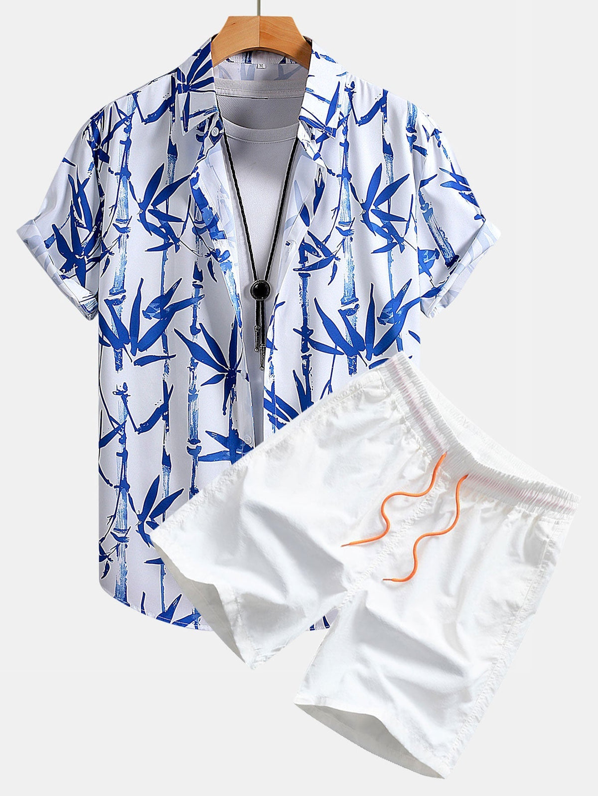 Oriental Ink Bamboo Print Button Up Shirt & Swim Shorts