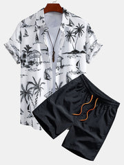 Island Sailing Print Button Up Shirt & Swim Shorts