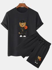 Basketball Bear Print T-Shirt & Shorts