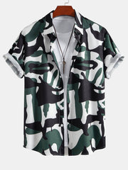 Colorblock Print Button Up Shirt & Swim Shorts