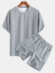 Relax Fit Mid-Length Sleeve Twist Jacquard T-Shirt & Shorts