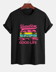 Regular Fit Good Life On Vacation Print Cotton T-Shirt & Contrast Waistband Swim Shorts