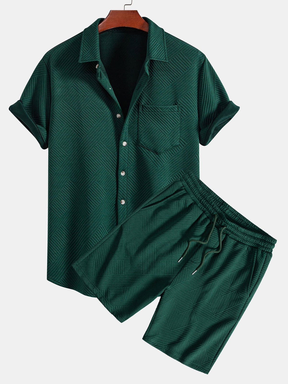 Stripe Jacquard Button Up Shirt & Shorts