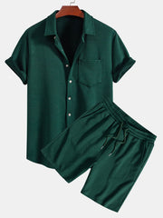 Stripe Jacquard Button Up Shirt & Shorts