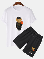 Basketball Bear Print T-Shirt & Shorts