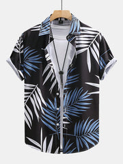 Tropical Leaves Print Button Up Shirt & Swim Shorts