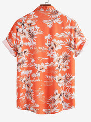 Palm Tree Tropical Flora Print Button Up Shirt & Swim Shorts